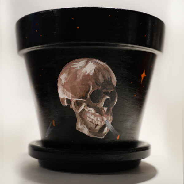 Van Gogh Skull Hand Painted Clay Pot