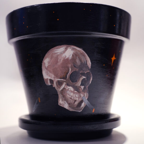 Van Gogh Skull Hand Painted Clay Pot - Imagen 3