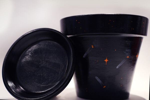 Van Gogh Skull Hand Painted Clay Pot - Imagen 2