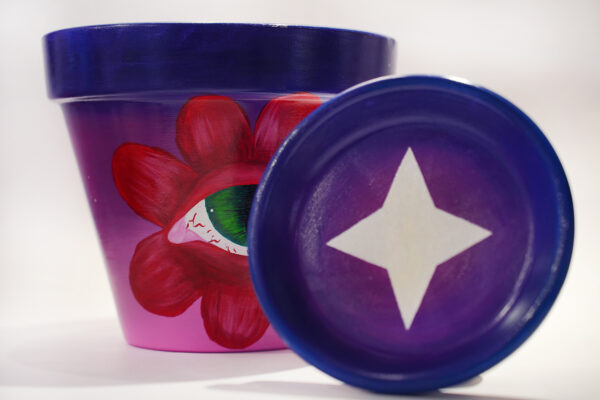 Eye Flower Hand Painted Clay Pot - Imagen 3