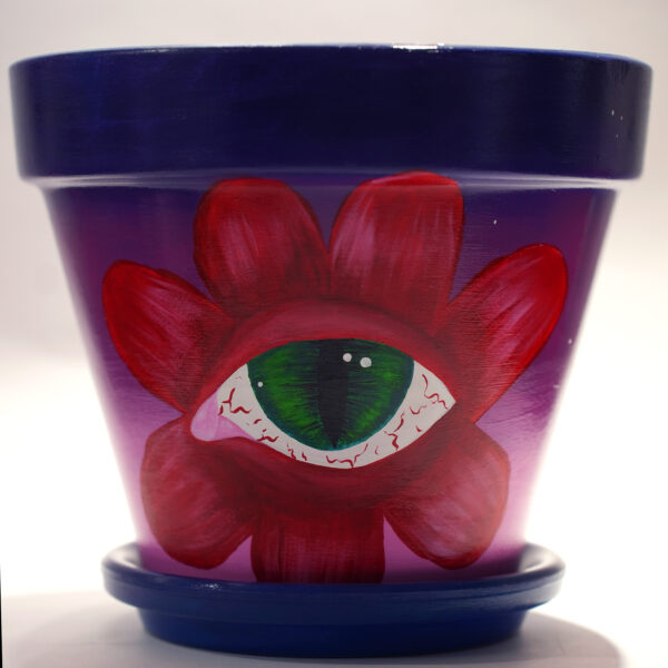 Eye Flower Hand Painted Clay Pot - Imagen 2